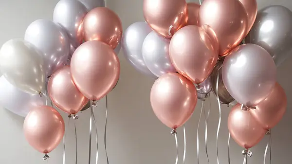 Rose gold, silver balloons and dark background events wedding sale happy atmosphere