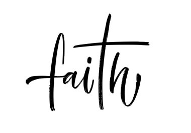 FAITH with cross. Christian religious brush calligraphy text faith with cross. Black word on white background. Vector illustration. Inspirational design for print on tee, card, banner, poster, hoody.