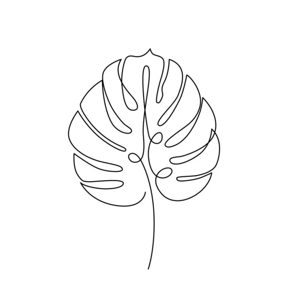 Monstera Leaf Line Art 热带矢叶树 连续线工厂 平面图用于印刷海报 贴纸纹身 与Monstera的T恤 单行黑色手绘白底简图 — 图库矢量图片