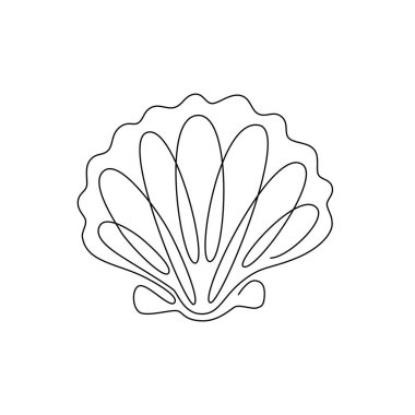 Cehennem hattı sanatı. Vektör deniz kabuğu. Poster, kart, etiket dövmesi için sürekli çizgi çizme vektörü. Tek sıra sanat. Tek Çizgili El Deniz Kabuğu Çizimi. Basit özet biçimi