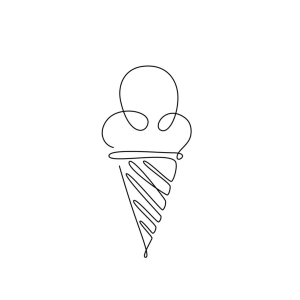 Ice Cream Line Art Cône Crème Glacée Vecteur Vecteur Dessin — Image vectorielle