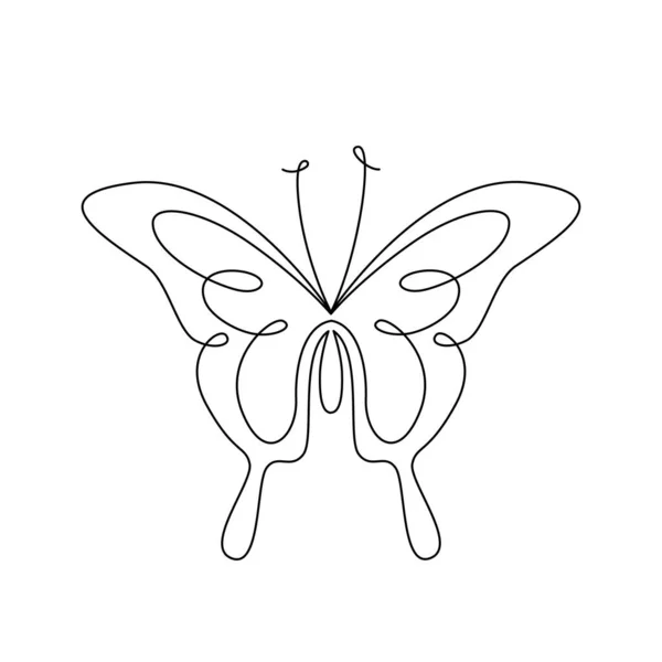 Buterfly Line Art ベクトル蝶 連続ライン蝶の翼 印刷ポスター ステッカータトゥー 夏の昆虫とティーのためのグラフィックベクトル 白を基調としたワンラインブラックシンプルなイラスト — ストックベクタ