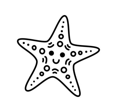 YıIdız Balığı. Vektör denizyıldızı. Poster, kart, etiket dövmesi için çizgi çizim vektörü. Tek sıra sanat. Tek Çizgili El Deniz Yıldızı 'nın Çizimi. Basit özet biçimi