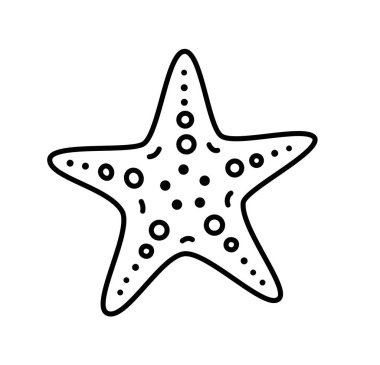 YıIdız Balığı. Vektör denizyıldızı. Poster, kart, etiket dövmesi için çizgi çizim vektörü. Tek sıra sanat. Tek Çizgili El Deniz Yıldızı 'nın Çizimi. Basit özet biçimi