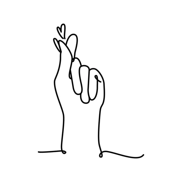 韓国のハートラブサインラインアート 指の愛のアイコン ハッピーバレンタインデー 可愛い手のジェスチャーベクトルイラストが大好きです 印刷カード バナー ポスター ティー シャツ タトゥーのためのトレンディーなグラフィックデザイン — ストックベクタ