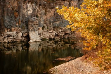 Adala Kanyonu 'nda sonbahar yaprakları ve yansıması