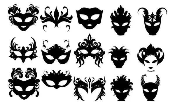 Black White Vector Silhouette Masks — Stock Vector