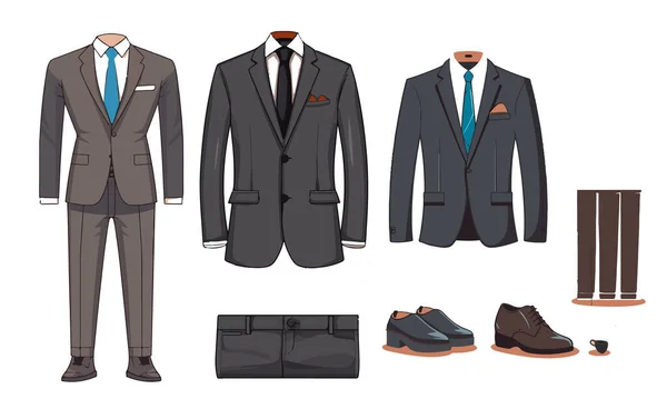 Ensemble Vectoriel Vêtements Formels Pour Hommes Costume Affaires Cravate Cravate — Image vectorielle