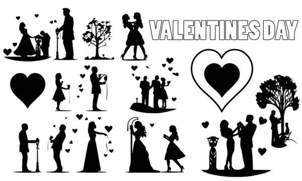 Día San Valentín Colección Silueta Vectorial — Archivo Imágenes Vectoriales
