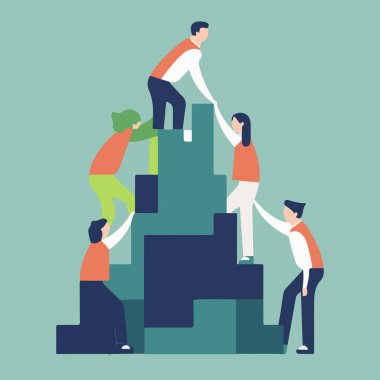 Takım çalışması ve takım çalışması kavramı. İş adamları birlikte çalışıyor. İş ekibinin vektör illüstrasyonu. 