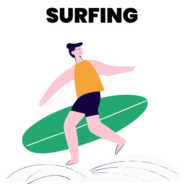 Young Man Riding Surfboard Vector Illustration — Stock Vector