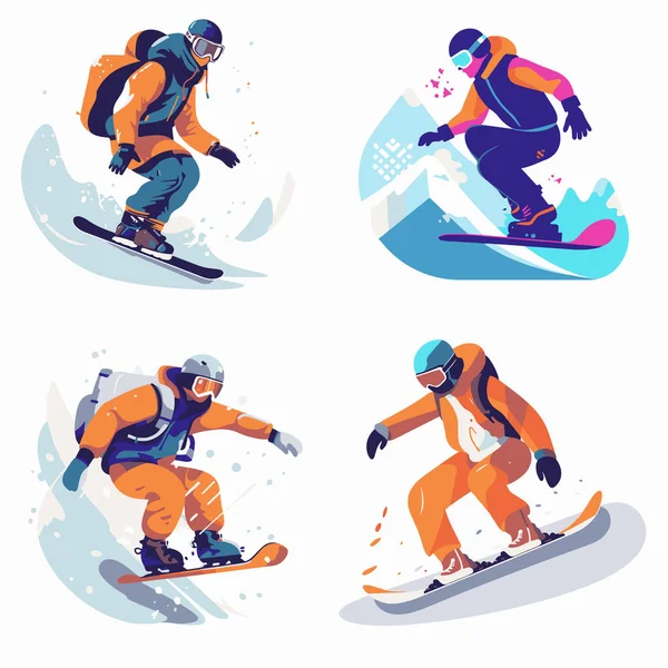 Snowboardisté Nastaveni Extrémní Snowboarding Snowboarding Snowboardista Snowboardista Snowboard Vektorová Ilustrace — Stockový vektor