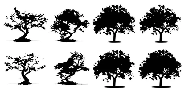 Zestaw Drzewek Sylwetki Ilustracja Wektora — Wektor stockowy