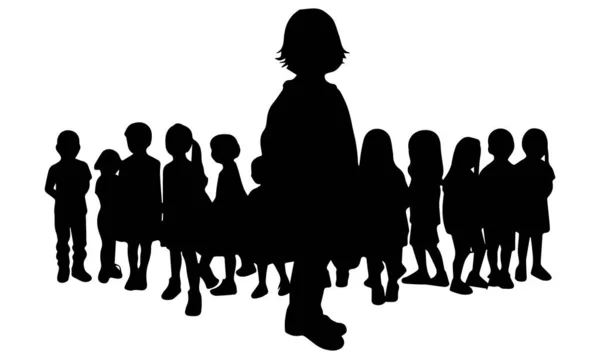 Silhouettes Enfants Dans Grand Noir — Image vectorielle