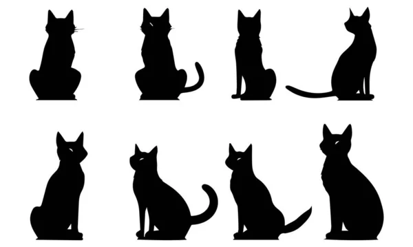 Set Black Silhouette Cats Isolated White Background — Stock Vector