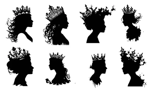 Silhouette Femme Aux Cheveux Longs Couronne — Image vectorielle