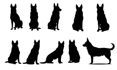 Beyaz arka planda köpek siluetleri ayarlandı 
