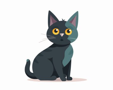 Yerde oturan sevimli kedi, düz vektör çizimi 