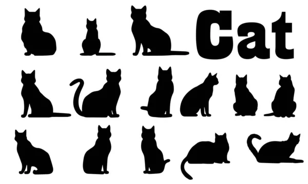 Készlet Macskák Sziluettek Elszigetelt Fehér Háttér — Stock Vector