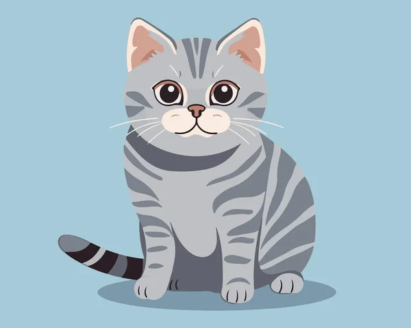 Cartoon Cat Sitting Striped Background — Stock Vector