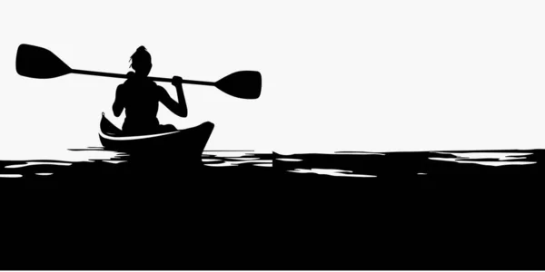 Ilustración Silueta Del Hombre Kayak Sobre Agua — Vector de stock