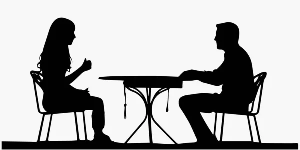 Silhouette Une Femme Homme Assis Buvant Café — Image vectorielle