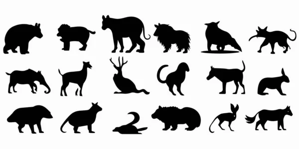Silueta Animal Gato Gato Icono Conjunto — Archivo Imágenes Vectoriales