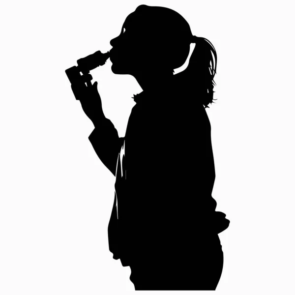 Vector Silhouette Woman Microphone White Background — Stock Vector