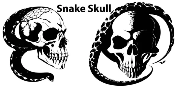 Cráneo Con Cabeza Serpiente Huesos Cruzados — Vector de stock