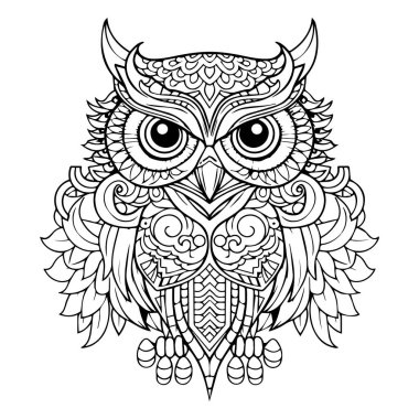 Baykuşlu baykuş ve çocuklar için çiçek boyama kitabı