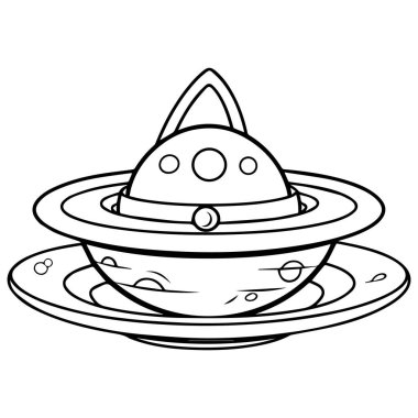 çizgi ve siyah uzay ufosu ortasında yıldızlar olan uçan daire