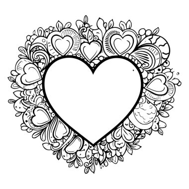 Karalama çiçekleri ve yapraklarla çiçek şeklinde vektör kalp