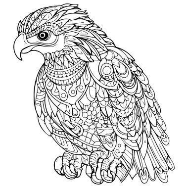 vektör eli siyah beyaz kuşla zentangle renklendirme sayfası çizdi
