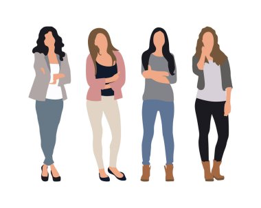 Modern moda insanlarının 3D karakterli farklı şık giyimi.