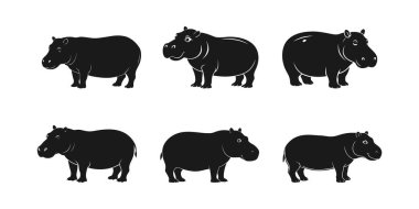 Hippopotamus silueti vektör dizaynı büyük bir su aygırı çizimi paketi