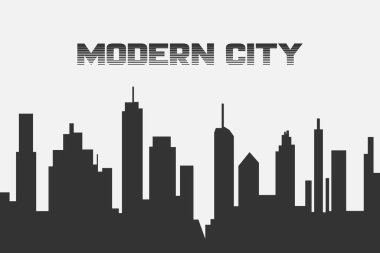 Arkaplan binaları ile modern şehir manzarasının siyah silueti