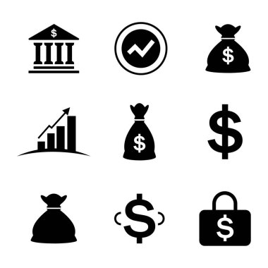 finans simgeleri ayarlandı, para yönetimi düz simgeleri, finansal semboller vektör paketi