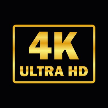 4K Ultra HD premium logo, siyah ve altın yüksek çözünürlüklü sembol, modern ekran çözünürlük simgesi, dijital ekran vektörü, sinematik video kalitesinde markalaşma