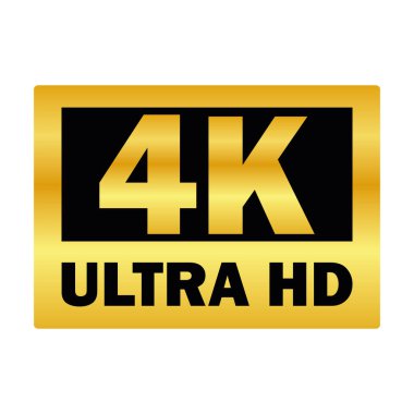 4K Ultra HD altın etiketli vektör, premium yüksek çözünürlüklü görüntü simgesi, dijital ekran kalite işareti, teknoloji markalaştırma amblemi, modern siyah ve altın çözünürlük sembolü