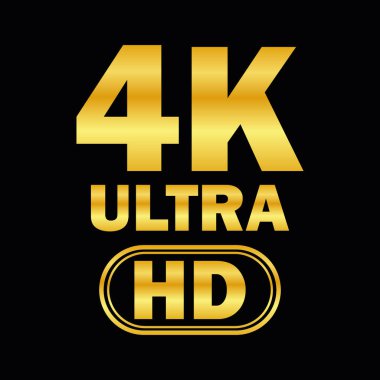 4K Ultra HD premium logo, siyah ve altın yüksek çözünürlüklü sembol, modern ekran çözünürlük simgesi, dijital ekran vektörü, sinematik video kalitesinde markalaşma