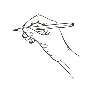 El çizimi, kalem tutan bir elin minimalist çizimi.