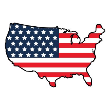 Amerikan bayrağı, vatansever Birleşik Devletler silueti, yıldızlar ve çizgiler Amerikan haritası.