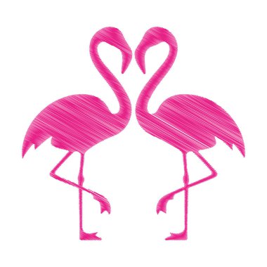 Tropikal vahşi yaşam vektör illüstrasyonunda sevimli pembe flamingo çifti