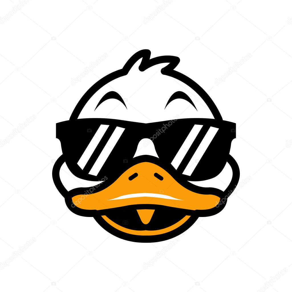 Cool duck face vector cartoon animal mascot bird character with sunglasses funny drawing