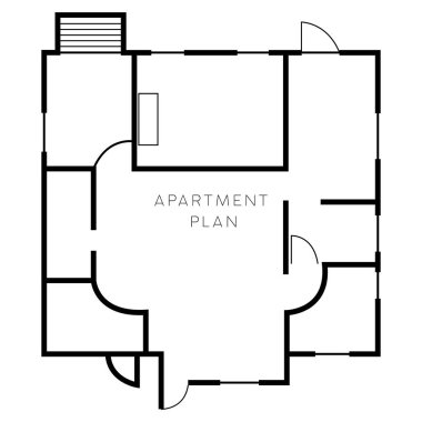 Modern apartman planının planı: Üst manzara odaları, kapıları ve merdivenleri gösteriyor