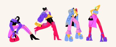 Moda tarzında kadın modeller. Şık kadınlar, moda. vektör illüstrasyonu