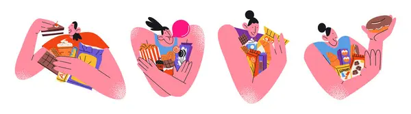 Personajes Dibujos Animados Chicas Dulces Con Dulces Estilo Retro Los — Vector de stock