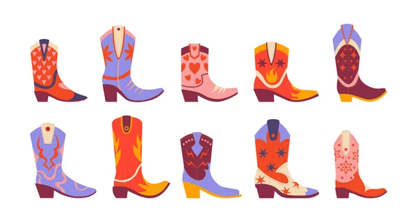 Farklı tasarımları olan bir kovboy çizmesi.