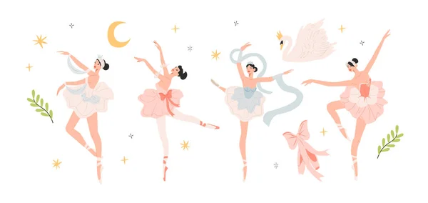 Group Ballet Dancers Various Poses — Stock Vector