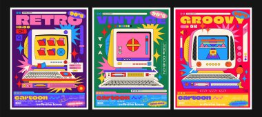 three posters of retro computers clipart